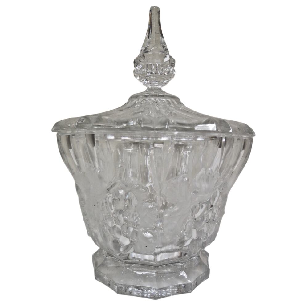 Vintage Grape Design Candy Dish Or Sugar Bowl With Lid - Pressed Glass 9"